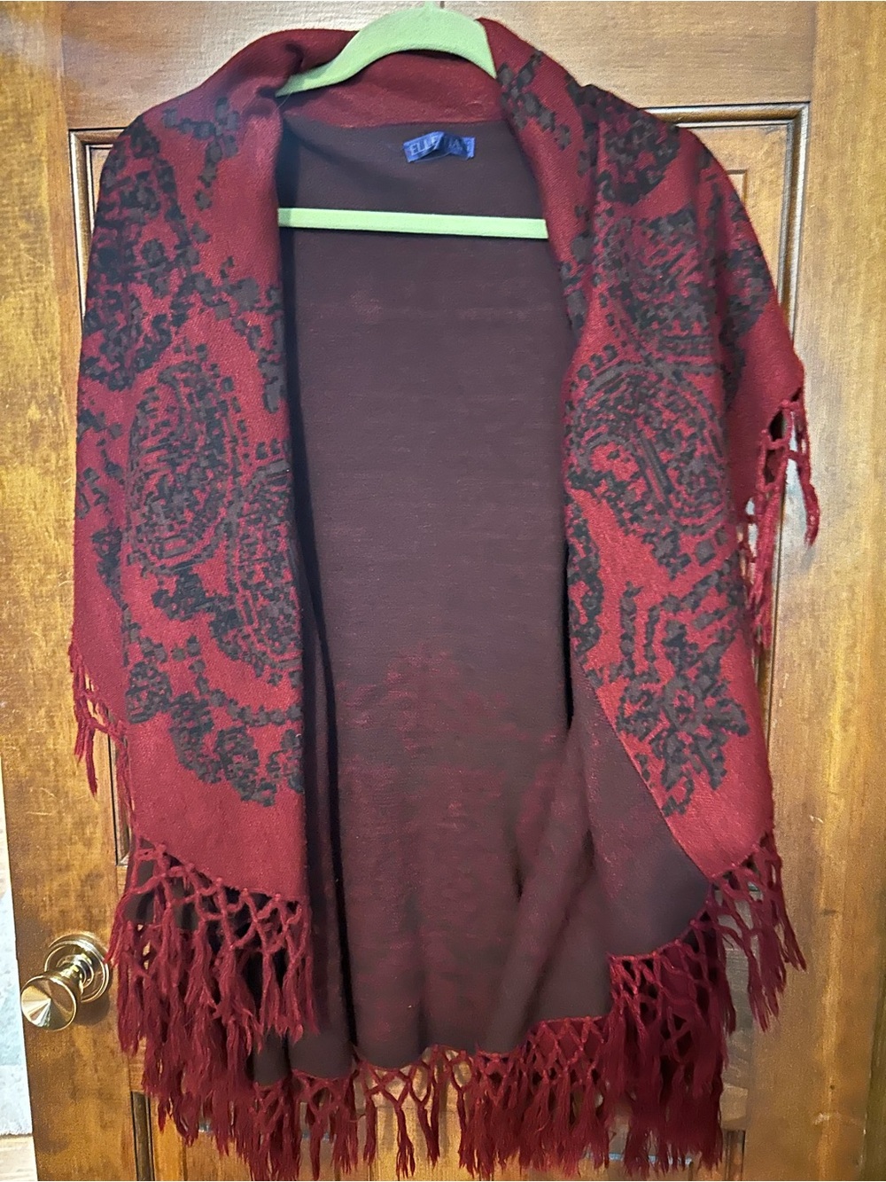 Women's Burgundy Paisley Fringe Shawl Wrap